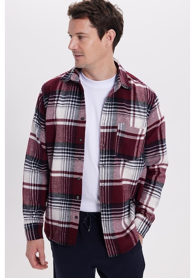 Tudors Erkek Regular Fit Rahat Kesim Kışlık Kareli Oduncu Gömlek-42116 Bordo