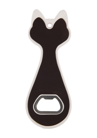 Miyav Kedi Şeklinde Mıknatıslı Şişe Kapak Açacağı, Buzdolabı Magnet Pembe, 5.5x14 Cm, Seramik Kaplama Siyah Diğer