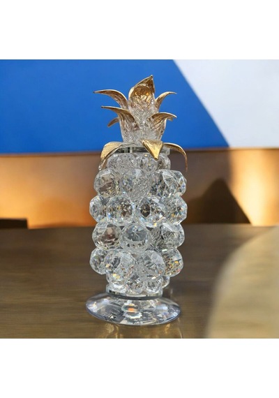 Dekoratif Kristal Cam Tekli Ananas Küçük Boy Şeffaf Gold