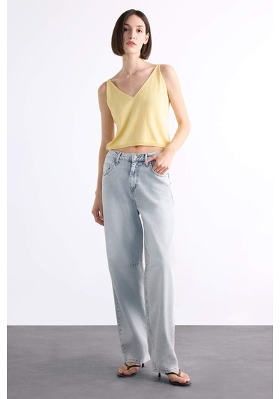 Defacto V Yaka Crop Askılı Bluz F7499ax25smyl501 SARI