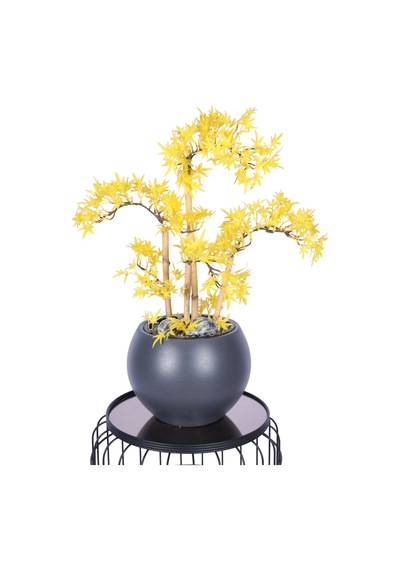 Yapay Çiçek Sitesi Antrasit Küre Saksıda Modern Minimal Tasarım Yapay Bonsai Ağacı Sarı 65 Cm