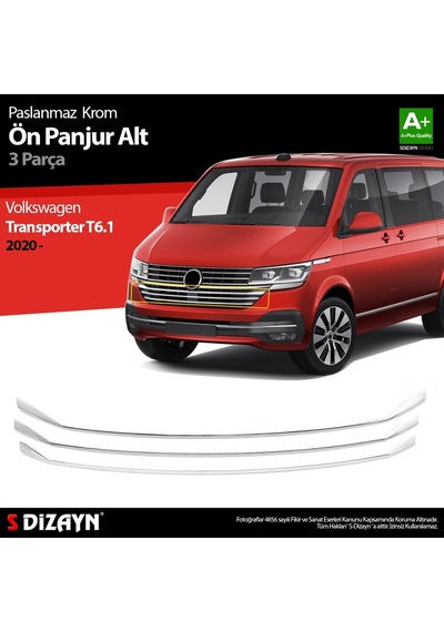 S-Dizayn  Volkswagen Transporter T6.1 Krom Ön Panjur Alt Çıtası 3 Prç. 2020