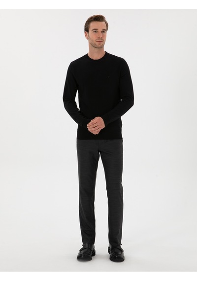Cacharel Siyah Slim Fit Yün Karışımlı Bisiklet Yaka Triko Kazak