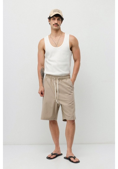 Vamos Basic Oversize Keten Şort Bej
