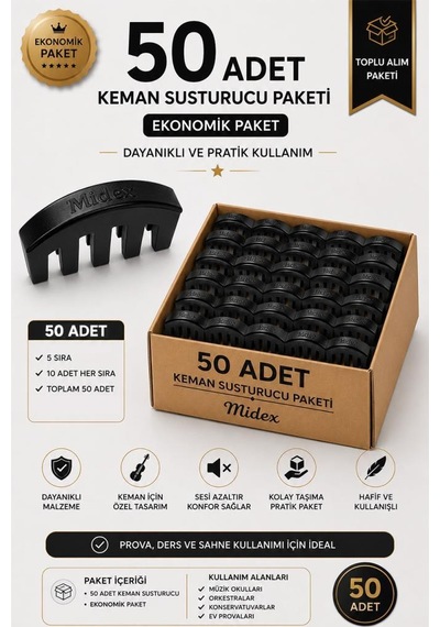 Midex Vs-100bk-50x Siyah Keman Susturucusu 50'li Avantajlı Paket - Tüm Kemanlara Uygun