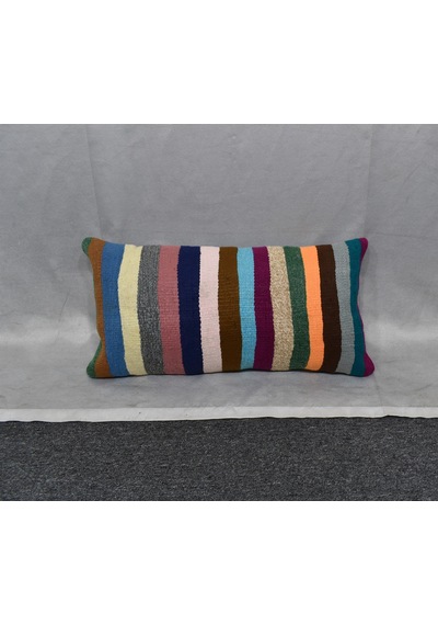 Zehra Abla Halı Yeni El Dokuma Dekoratif Lumbar Kilim Kırlent Yastık Kılıfı 6697 Çok Renkli