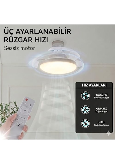 Dolunay Fanlı Led Ampul - 72w 7850 Lümen - 3 Renk Yanma Modlu Beyaz, Gün Işığı, Natural - Uzaktan Kumandalı, C Diğer