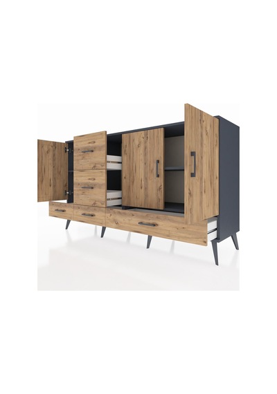 Kronos Konsol 4 Raflı 5 Çekmeceli 3 Kapaklı 176x59x99 Antrasit-çam Atlas Çam - Antrasıt Kronos Konsol 4 Raflı 5 Çekmeceli 3 Kapaklı 176x59x99 Antrasit-çam Atlas Çam - Antrasıt