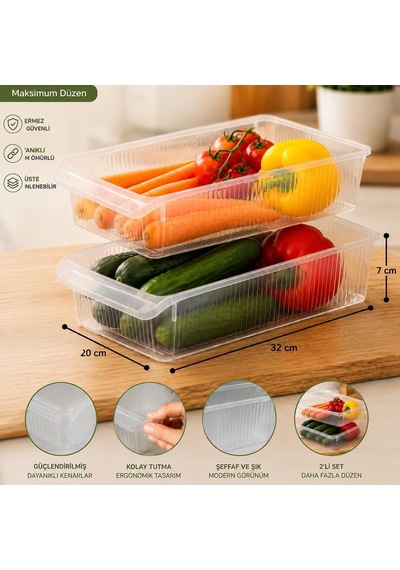 3183 2'li Şeffaf Buzdolabı İçi Düzenleyici Organizer Seti 4 Lt 20x32x7 Cm Diğer