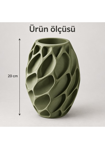 Yaprak Desenli Dekoratif Vazo 20 Cm Kuru Ve Yapay Çiçek Vazosu Haki