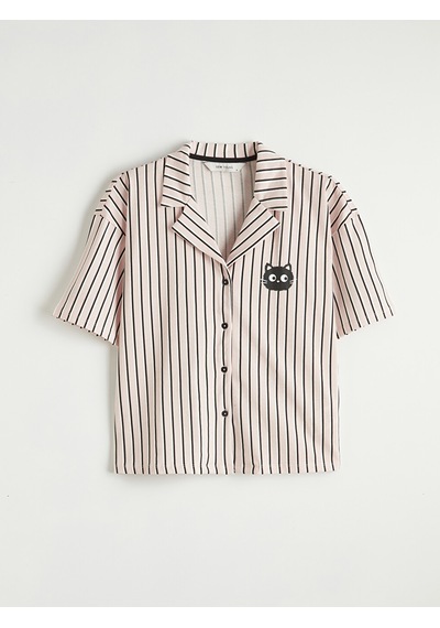 Lcw Young Pembe Gömlek Yaka Çizgili Kadın Pijama Üstü