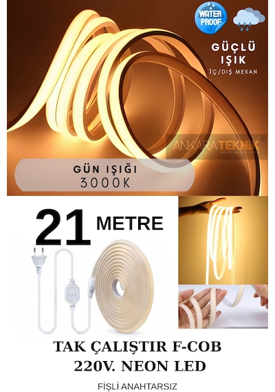 Ankara Teknik 220 Volt Cob Neon Led F-cob Led Yüksek Lümen Dış-ıç Mekan Günışığı 21 Metre