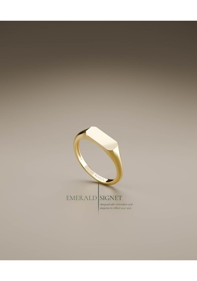 Emerald Signet Minimal Yüzük Sarı - Beyaz