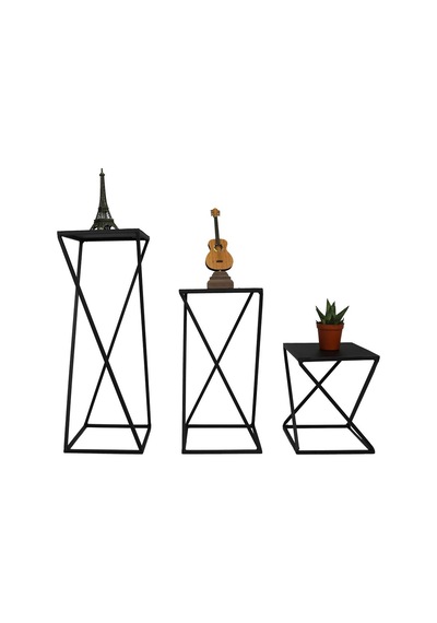 Metal Çapraz Ayaklı Zigon Sehpa Çiçeklik 3 ‘Lü Set Wd-21