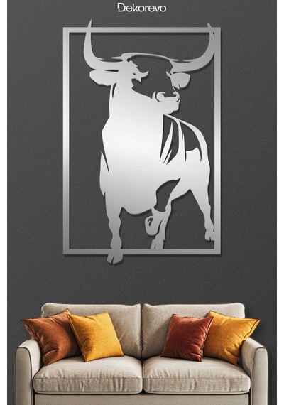 Boğa Metal Duvar Tablosu - Metal Duvar Sanatı - Krom - 50 X 75 Cm