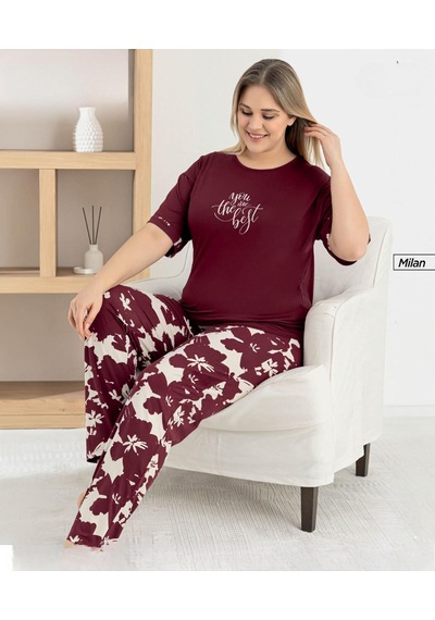 Pijamoni Kadın Milan Büyük Beden Bisiklet Yaka Kısa Kol İnce Pijama Takımı 7665/13b - 1 Adet Bordo Pijamoni Kadın Milan Büyük Beden Bisiklet Yaka Kısa Kol İnce Pijama Takımı 7665/13b - 1 Adet Bordo