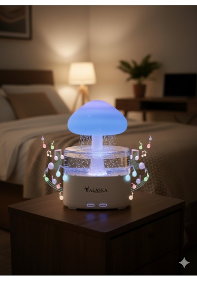 Yağmur Bulutu Nemlendirici Oda Kokusu Difüzörü Bluetooth Hoparlör Led Işıklı Rahatlatıcı Gece Lamba