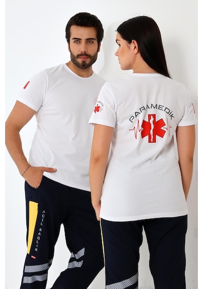 Paramedik Yuvarlak Yaka Penye Kısa Kol Tshirt - Beyaz-12109-beyaz