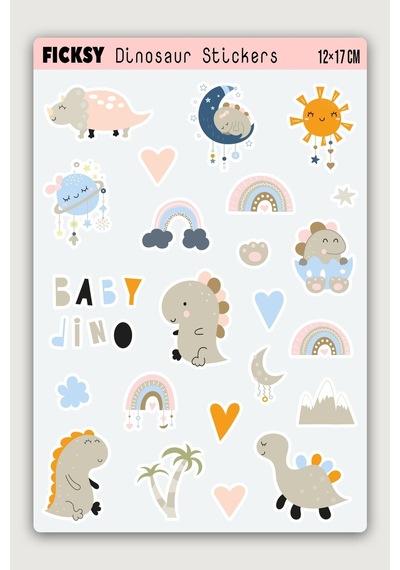 Sevimli Dinozor Sticker Seti - 23 Adet Etiket Çıkartma Diğer