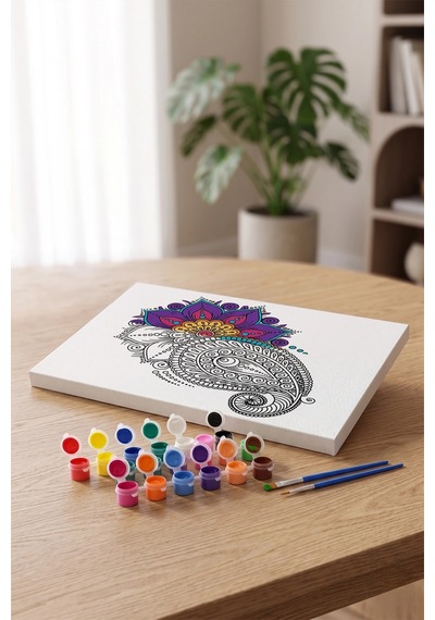 Şal Desenli Mandala Tuval Boyama Seti 40x50 Cm