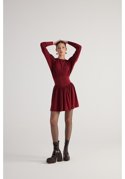 Holly Lolly Beli Korse Görünümlü Vatkalı Mini Jade Elbise Bordo
