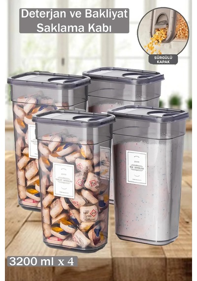 Mega Set 2 Adet 65 Lt Kirli Çamaşır Sepeti & 4 Adet 3200 Ml Deterjan Saklama Kabı Hediyeli Beyaz - 786905809 Beyaz