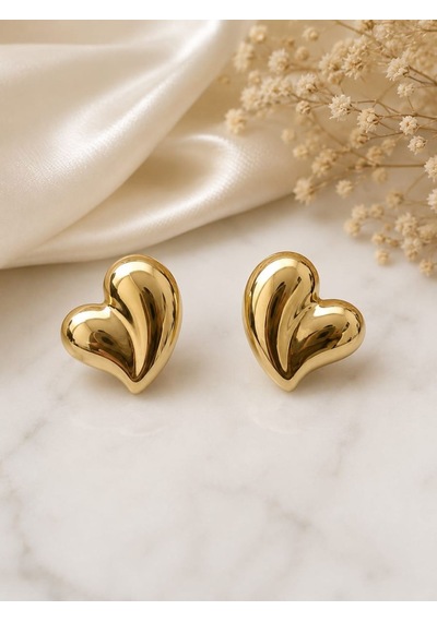 Cm Jewelry Kalp Detaylı Gold Çelik Küpe Altın