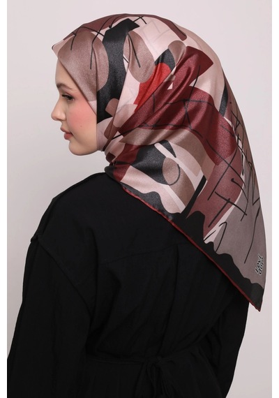 Levidor Kristal Eşarp Asimetrik Desen Siyah Bordo