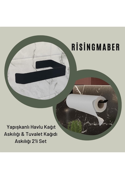 Metal Mat Siyah Yapışkanlı Tuvalet Kağıtlık Ve Kağıt Havluluk İkili Set Yapışkanlı Wc Kağıtlık Diğer