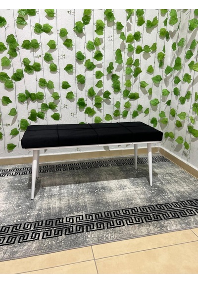 Özcan Metal Beyaz Metal Ayaklı Metal Kasalı Bench Mutfak Salon Antre Yatak Odası Balkon Puf Bank Siyah