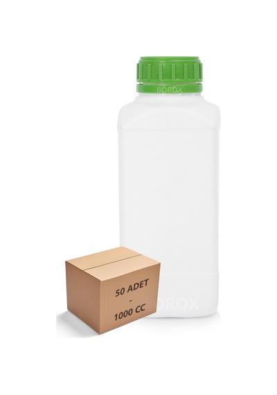 Borox Plastik Kare Şişe Yeşil Kilit Kapaklı Sızdırmaz Numune Şişesi 50 x 1 L