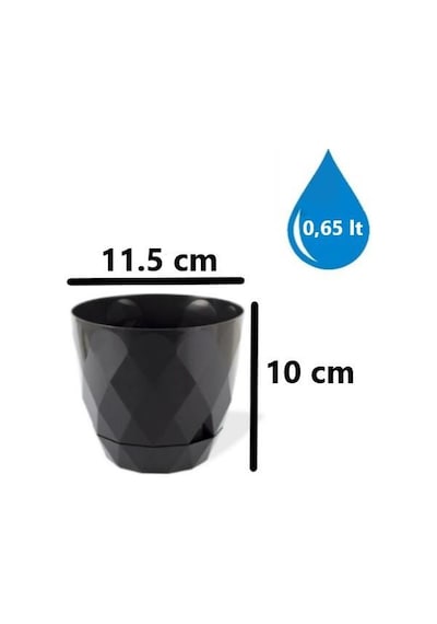 Omnipazar Krs-451 Yakamoz Tabaklı Plastik Saksı Takımı 0.65 Litre No 1 Antrasit 116