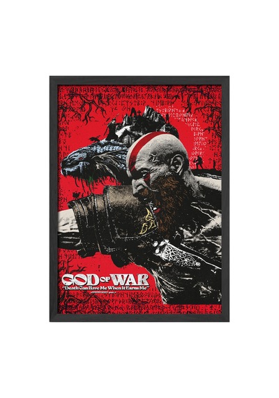God Of War Siyah Ahşap Çerçeveli Poster, Dekoratif Oyun Duvar Tablosu