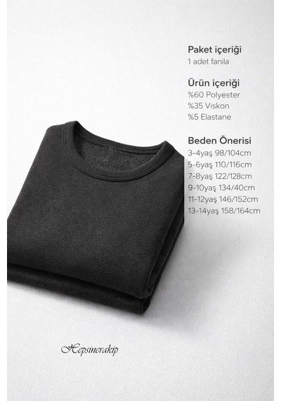 Hepsine Rakip Kız/erkek Çocuk Termal İçlik Atlet Unisex Fanila Sıcak Esnek Siyah