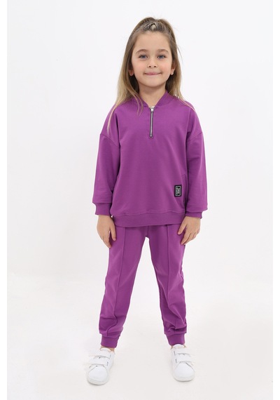 Toontoy Kids Kız Çocuk 2'li Takım Baskılı Kolej Yaka Fermuarlı Cepli Sweatshirt & Beli Paçası Ribanalı Jogger Eşofman Altı - Nervürlü & 2 İplik Mor Toontoy Kids Kız Çocuk 2'li Takım Baskılı Kolej Yaka Fermuarlı Cepli Sweatshirt & Beli Paçası Ribanalı Jogger Eşofman Altı - Nervürlü & 2 İplik Mor