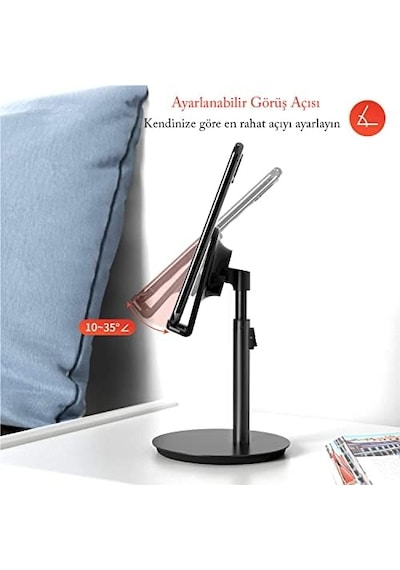 Saiji S1-ıı Masa İçin Cep Telefonu & Tablet Standı, Ayarlanabilir Yükseklik Açısı,, İpad, Vb. Tüm 4&apos &apos -11&apos &apos Ekranlar İçin Uyumludur. Siyah