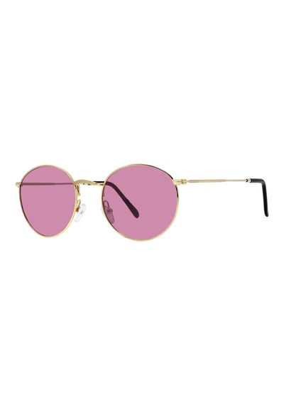 Polarize Yuvarlak Retro Gözlük Altın Çerçeve Pembe Aynalı Cam Güneş Gözlüğü Diğer