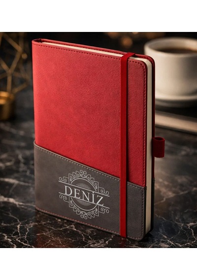 Bk Gift Kişiye Özel Kırmızı Termo Deri Defter -12, Kartvizit Bölmeli, Çizgili Ivory Kağıt Kobitmeyencom36029 Bk Gift