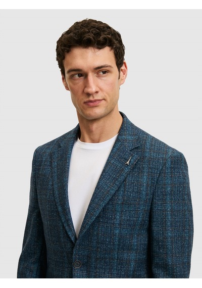 Cacharel Petrol Mavi Slim Fit Yün Kaşmir Karışımlı Ceket