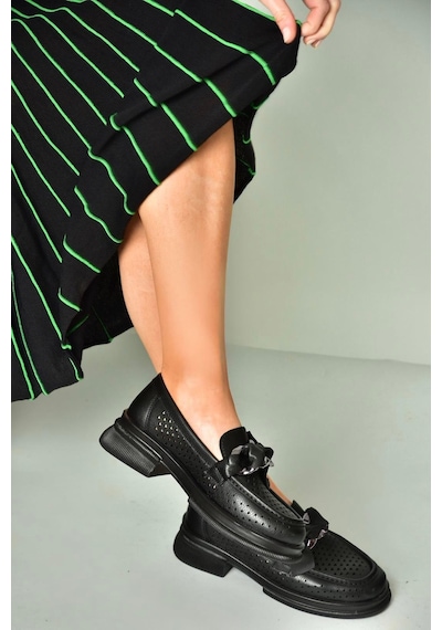 Fox Shoes U704137509 Siyah Loafer Makosen Kadın Ayakkabı Siyah