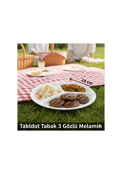 3 Gözlü Melamin Tabldot Tabak - Kalın Malzeme, Okul Ve Anaokulu İçin Uygun 24 Cm Beyaz