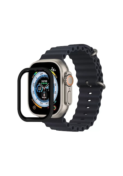 Newface Apple Watch Ultra 49mm Alüminyum Kasa Cam Ekran Koruyucu - Siyah