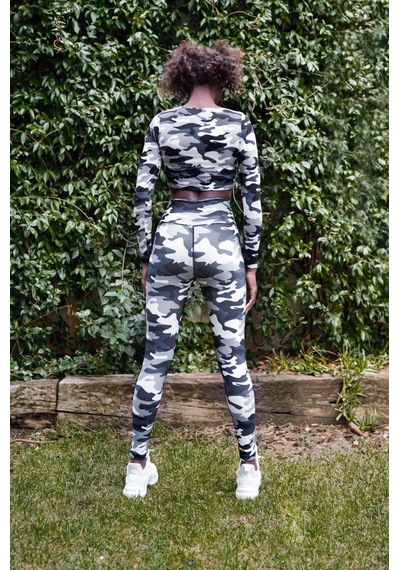 Lismina Uzun Kollu Crop Spor Tişört Kamuflaj