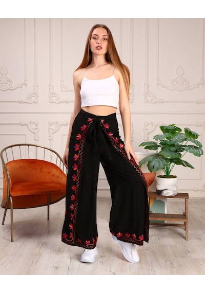 Eren Style Otantik Nakış İşlemeli Harem Şalvar Bulmaca Pantolon 104 Cm Siyah