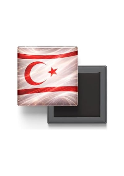 Kuzey Kıbrıs - Abstract Efektli Bayrak - Baskılı Kare Buzdolap Magneti