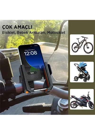 Gidon Bağlantılı Bisiklet Motosiklet İçin Esnek Abs 4-7.8 İnç Telefon Tutucu 360 Dönebilen Tasarım 77621046