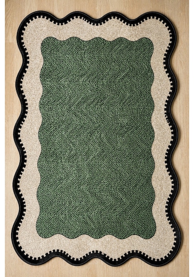 Neho Shape Green Makinede Yıkanabilir Kaymaz Taban Leke Tutmaz Dijital Salon Halısı Mutfak Halısı Ve Yolluk Asimetrik