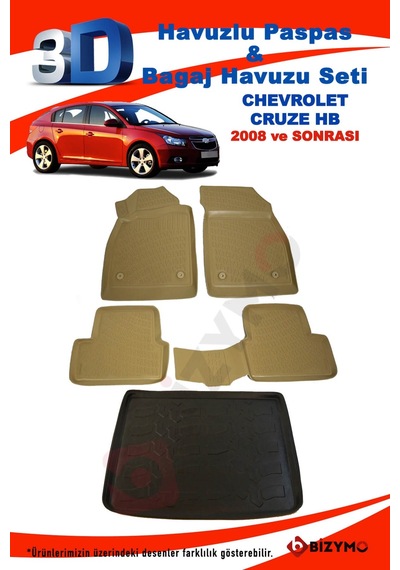 Chevrolet Cruze Hb 2008+ Bej Havuzlu Paspas ve Bagaj Seti Bizymo Bej