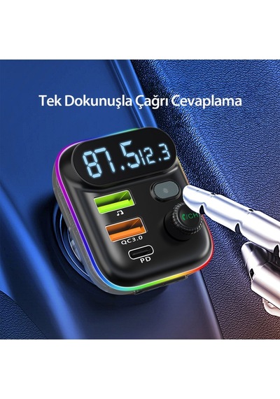 Earldom M80 Bluetooth Usb3.0 Ve Type C Pd Hızlı Şarj Fm Transmitter - Siyah
