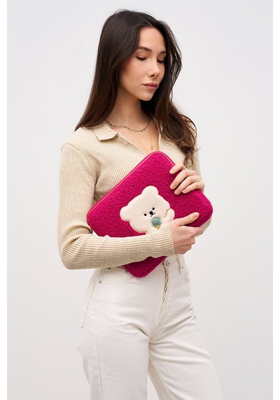 Mussen Teddy Bear Tablet Kılıfı 10 & 11 İnç Uyumlu Fuşya